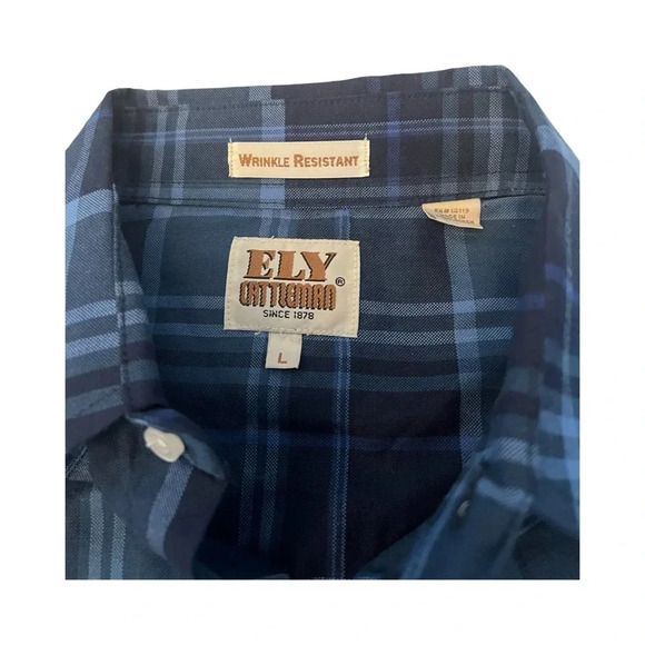 Ely Cattleman Mens Large Blue Long Sleeve Pearl Snap Western Cowboy Shirt - Picture 2 of 4